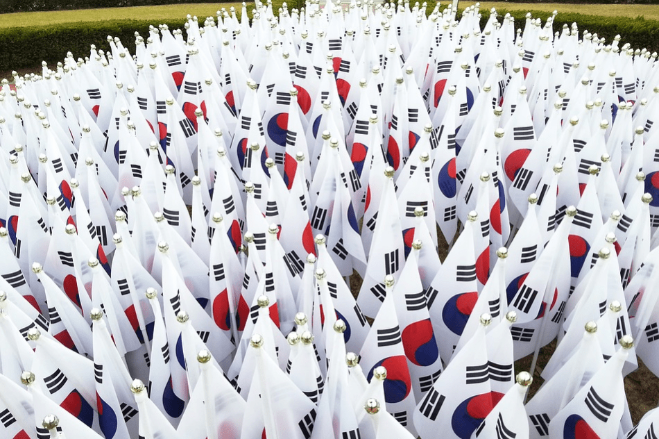 muchas banderas de corea del sur